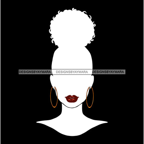 Woman Face Red Lips Hoop Earrings Afro Puff JPG PNG  Clipart Cricut Silhouette Cut Cutting