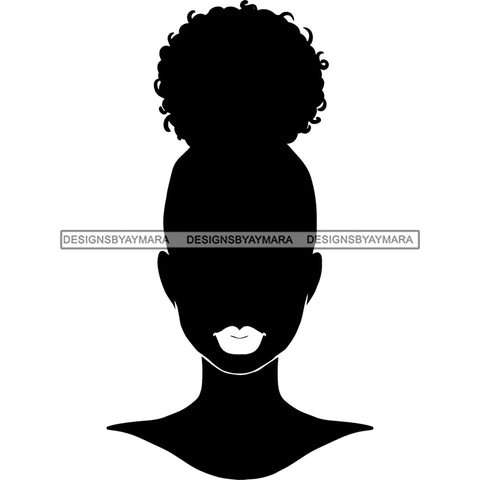 Afro Woman Portrait Silhouette Up Do Hairstyle B/W SVG JPG PNG Designs Cricut Silhouette Cut Cuttings