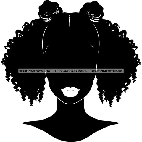 Afro Woman Portrait  Black Silhouette Pigtails Hairstyle B/W SVG JPG PNG Designs Cricut Silhouette Cut Cuttings