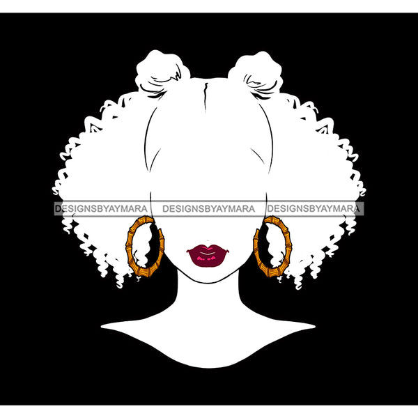 White Silhouette Woman Face Red Lips Hoop Earrings Afro Puff JPG PNG  Clipart Cricut Silhouette Cut Cutting
