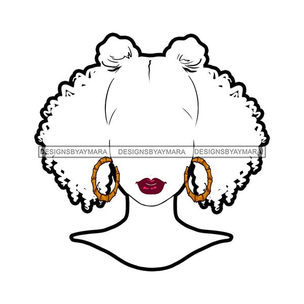 White Silhouette Woman Face Red Lips Hoop Earrings Afro Puff JPG PNG  Clipart Cricut Silhouette Cut Cutting
