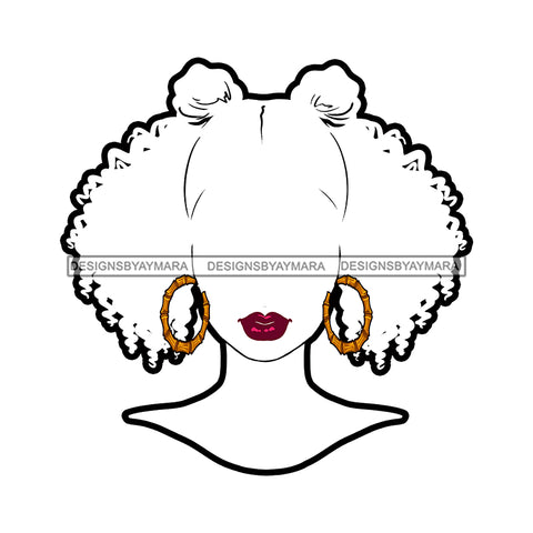 White Silhouette Woman Face Red Lips Hoop Earrings Afro Puff JPG PNG  Clipart Cricut Silhouette Cut Cutting