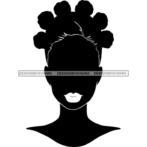 Afro Woman Portrait  Black Silhouette Bantu Knots Hairstyle B/W SVG JPG PNG Designs Cricut Silhouette Cut Cuttings