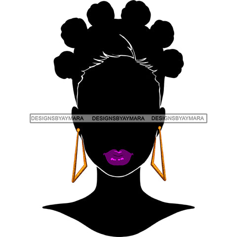 Black Silhouette Woman Face Purple Lips  Afro Puffs JPG PNG  Clipart Cricut Silhouette Cut Cutting
