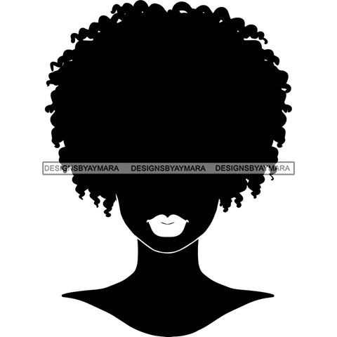 Afro Woman Portrait  Black Silhouette Afro Hairstyle B/W SVG JPG PNG Designs Cricut Silhouette Cut Cuttings