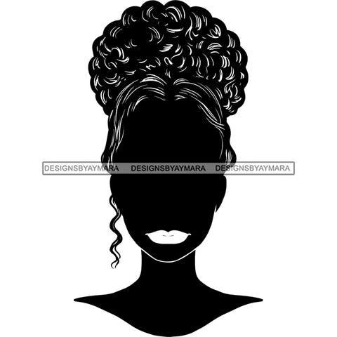 Afro Black Woman Silhouette Portrait Nubian Ebony Bun Hairstyle B/W SVG JPG PNG Vector Clipart Cricut Silhouette Cut Cutting