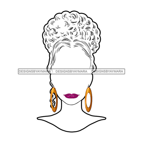 White Curly  Silhouette Afro Woman Purple Lips Gold Round Earrings   JPG PNG  Clipart Cricut Silhouette Cut Cutting