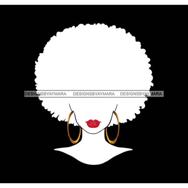 White Silhouette Afro Woman Red Lips Gold Round Earrings   JPG PNG  Clipart Cricut Silhouette Cut Cutting