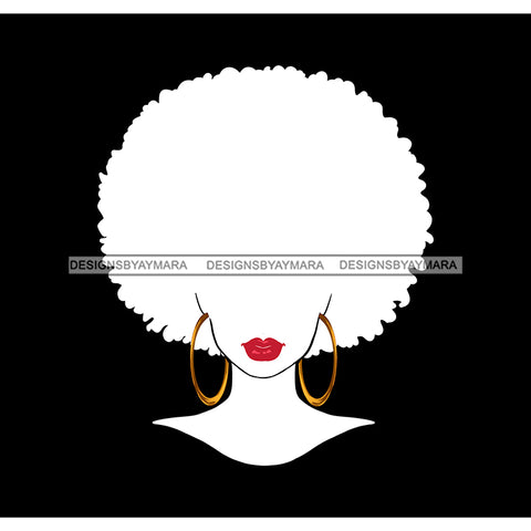 White Silhouette Afro Woman Red Lips Gold Round Earrings   JPG PNG  Clipart Cricut Silhouette Cut Cutting
