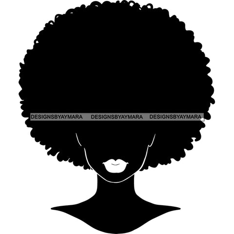 Afro Black Woman Silhouette Portrait Nubian Ebony Afro Hairstyle B/W SVG JPG PNG Vector Clipart Cricut Silhouette Cut Cutting