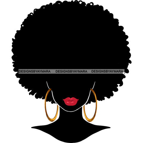 Black Silhouette Afro Woman Red Lips Gold Round Earrings   JPG PNG  Clipart Cricut Silhouette Cut Cutting