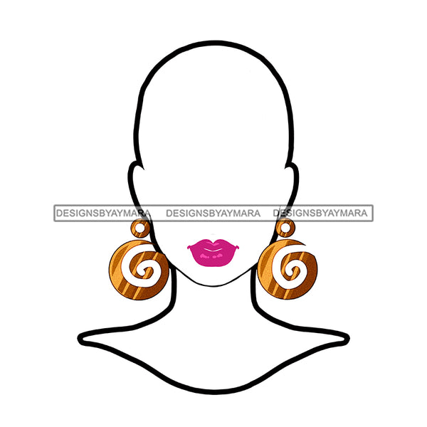 White Silhouette Bald Woman Pink Lips Gold Swirl Earrings   JPG PNG  Clipart Cricut Silhouette Cut Cutting