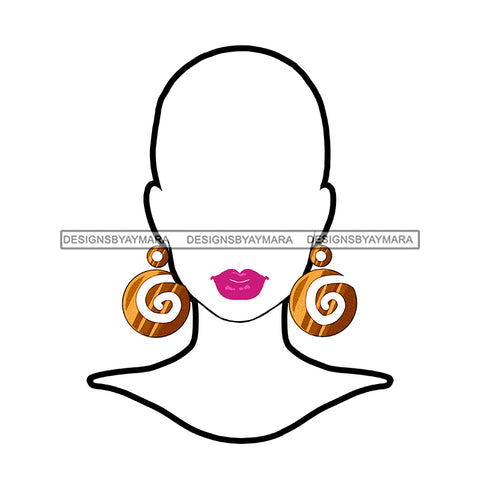 White Silhouette Bald Woman Pink Lips Gold Swirl Earrings   JPG PNG  Clipart Cricut Silhouette Cut Cutting