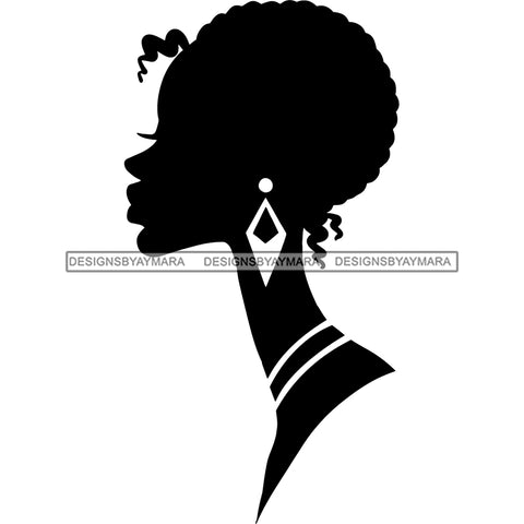 Afro Woman Black Silhouette Side View Nubian Ebony Short Hair B/W SVG JPG PNG Vector Clipart Cricut Silhouette Cut Cutting