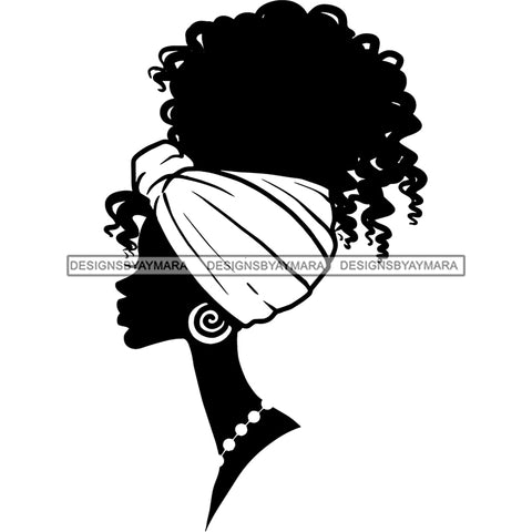 Afro Woman Black Silhouette Side View Nubian Ebony Headwrap B/W SVG JPG PNG Vector Clipart Cricut Silhouette Cut Cutting