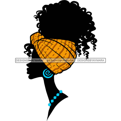 Sideview Black Silhouette Yellow Gold Headwrap Blue Earrings Necklace JPG PNG  Clipart Cricut Silhouette Cut Cutting