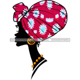 Sideview Black Silhouette Full Pink Flowered Printed Headwrap Gold Earrings Necklace JPG PNG  Clipart Cricut Silhouette Cut Cutting