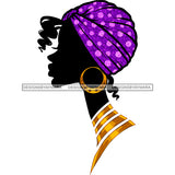 Sideview Black Silhouette Full Purple Dotted Headwrap Gold Earrings Necklace JPG PNG  Clipart Cricut Silhouette Cut Cutting