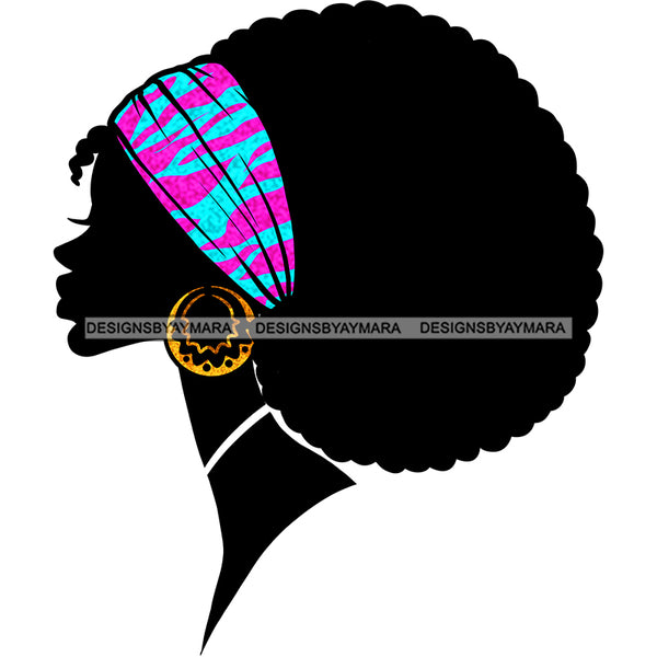 Sideview Black Silhouette Pink and Purple Headwrap Gold Earrings Big Afro  JPG PNG  Clipart Cricut Silhouette Cut Cutting