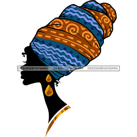 Sideview Black Silhouette Full Blue Gold Print Headwrap Gold Earrings JPG PNG  Clipart Cricut Silhouette Cut Cutting