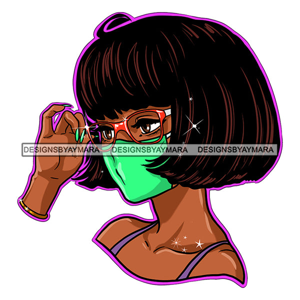 Black Woman With Wearing Green Mask Mask Up JPG PNG  Clipart Cricut Silhouette Cut Cutting