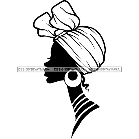 Afro Woman Black Silhouette Side View Nubian Ebony Turban B/W SVG JPG PNG Vector Clipart Cricut Silhouette Cut Cutting