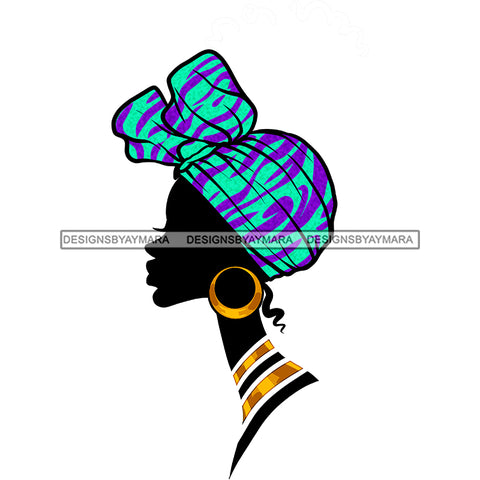 Sideview Black Silhouette Full Blue Purple Print Headwrap Gold Earrings JPG PNG  Clipart Cricut Silhouette Cut Cutting