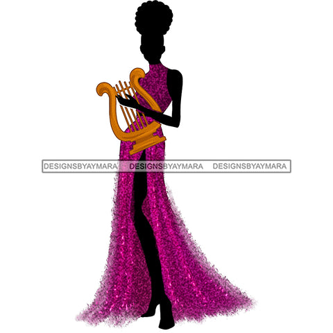 Black Silhouette Woman Playing Harp Instrument Afro Hair JPG PNG  Clipart Cricut Silhouette Cut Cutting