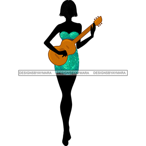 Black Silhouette Woman Playing Guitar Instrument Bob Hair JPG PNG  Clipart Cricut Silhouette Cut Cutting