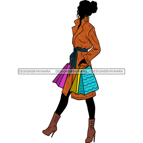 Black Silhouette Diva Woman Shopping Coat And Boots  JPG PNG  Clipart Cricut Silhouette Cut Cutting