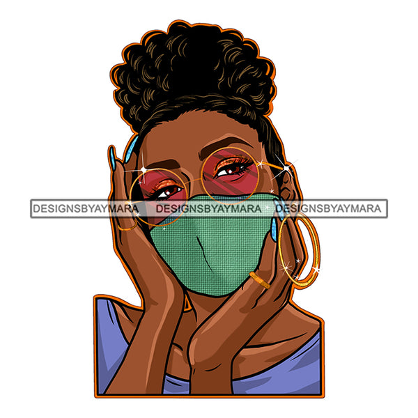 Black Woman With Wearing Green Mask Mask Up JPG PNG  Clipart Cricut Silhouette Cut Cutting