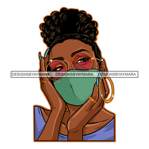 Black Woman With Wearing Green Mask Mask Up JPG PNG  Clipart Cricut Silhouette Cut Cutting