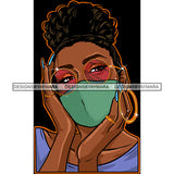 Black Woman With Wearing Green Mask Mask Up JPG PNG  Clipart Cricut Silhouette Cut Cutting