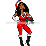 Diva Santa's Helper Black Woman With Gift  Santa Claus JPG PNG  Clipart Cricut Silhouette Cut Cutting