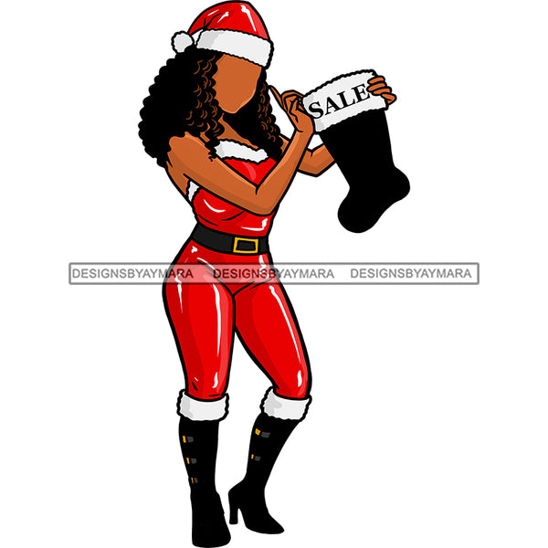 Diva Santa's Helper Black Woman With Christmas Black Stocking Sale Sign In Boots No Face  Santa Claus JPG PNG  Clipart Cricut Silhouette Cut Cutting