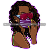 Black Woman With Wearing Purple Striped Mask Mask Up JPG PNG  Clipart Cricut Silhouette Cut Cutting