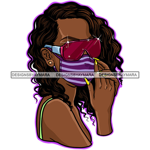 Black Woman With Wearing Purple Striped Mask Mask Up JPG PNG  Clipart Cricut Silhouette Cut Cutting