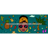 Black Woman Label Banner Pineapple Pine Tree Lady In Headwrap JPG PNG  Clipart Cricut Silhouette Cut Cutting