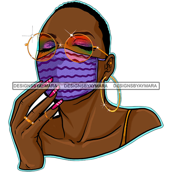Black Woman With Wearing Purple Striped Mask Mask Up JPG PNG  Clipart Cricut Silhouette Cut Cutting
