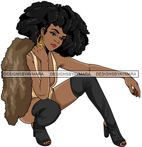 Afro Beautiful Lola Squatting Position Black Woman Nubian Queen Melanin Popping  SVG Cutting Files For Silhouette Cricut and More
