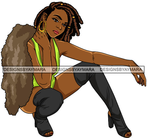 Afro Beautiful Lola Squatting Position Black Woman Nubian Queen Melanin Popping  SVG Cutting Files For Silhouette Cricut and More