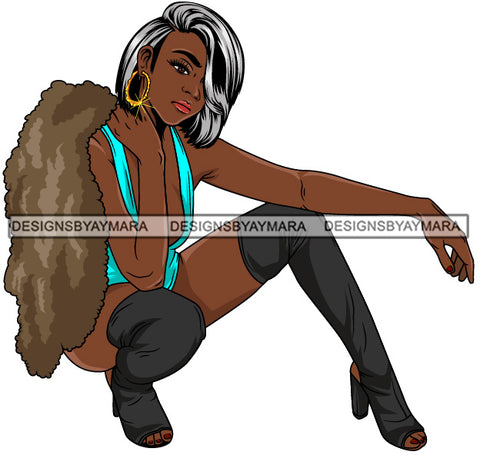 Afro Beautiful Lola Squatting Position Black Woman Nubian Queen Melanin Popping  SVG Cutting Files For Silhouette Cricut and More