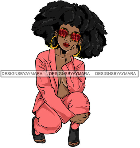 Afro Beautiful Lola Squatting Position Black Woman Nubian Queen Melanin Popping  SVG Cutting Files For Silhouette Cricut and More