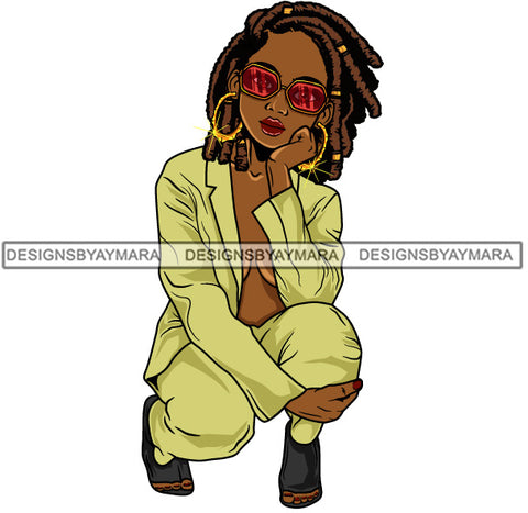 Afro Beautiful Lola Squatting Position Black Woman Nubian Queen Melanin Popping  SVG Cutting Files For Silhouette Cricut and More