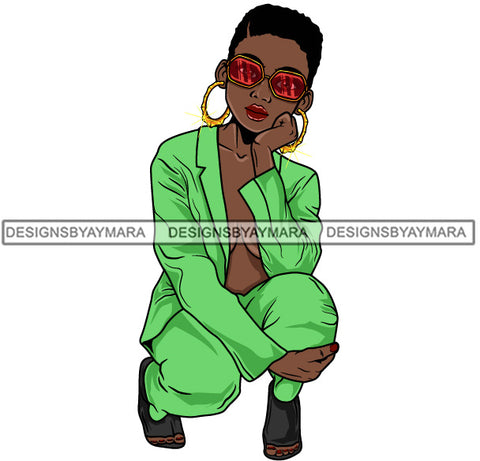 Afro Beautiful Lola Squatting Position Black Woman Nubian Queen Melanin Popping  SVG Cutting Files For Silhouette Cricut and More