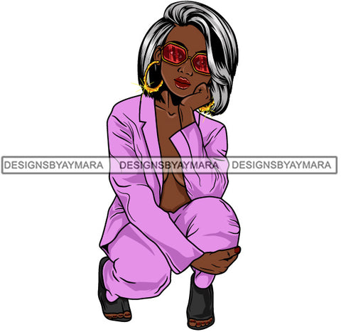 Afro Beautiful Lola Squatting Position Black Woman Nubian Queen Melanin Popping  SVG Cutting Files For Silhouette Cricut and More
