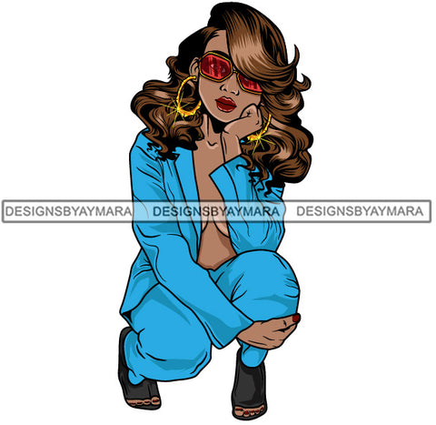 Afro Beautiful Lola Squatting Position Black Woman Nubian Queen Melanin Popping  SVG Cutting Files For Silhouette Cricut and More