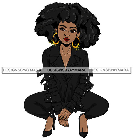 Afro Beautiful Lola Squatting Position Black Woman Nubian Queen Melanin Popping  SVG Cutting Files For Silhouette Cricut and More