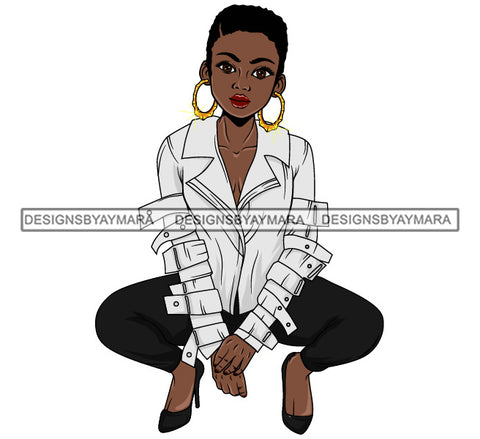 Afro Beautiful Lola Squatting Position Black Woman Nubian Queen Melanin Popping  SVG Cutting Files For Silhouette Cricut and More
