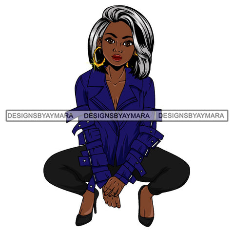 Afro Beautiful Lola Squatting Position Black Woman Nubian Queen Melanin Popping  SVG Cutting Files For Silhouette Cricut and More